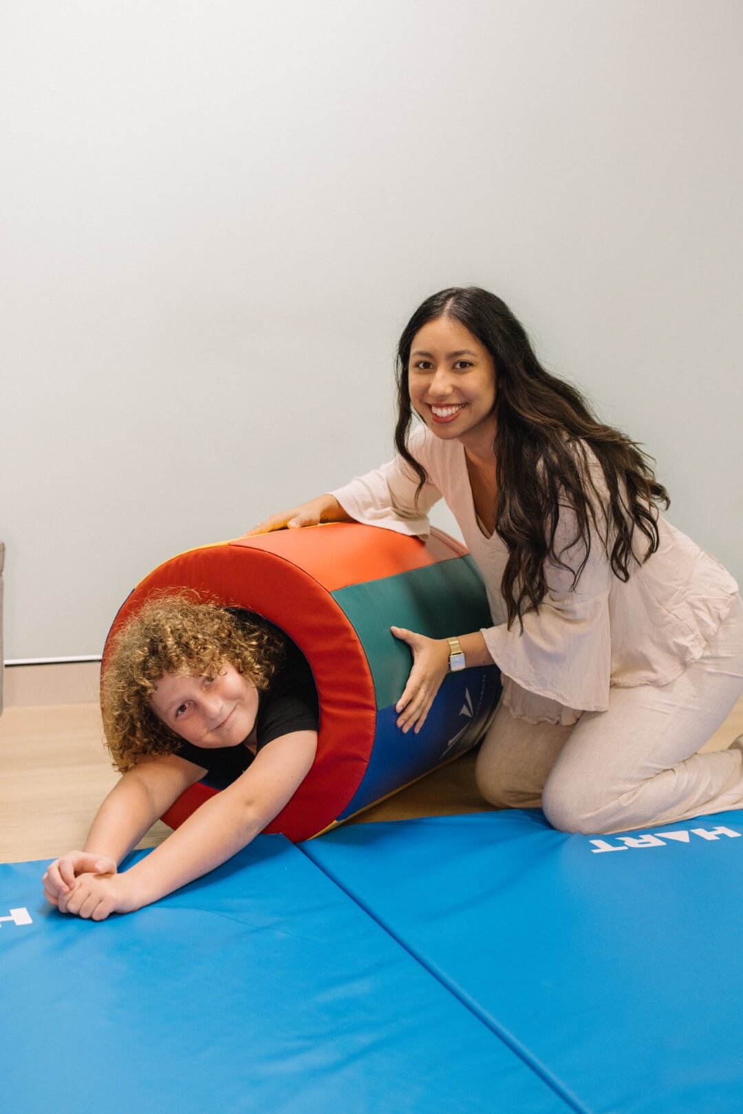 Sairah with boy in tunnel