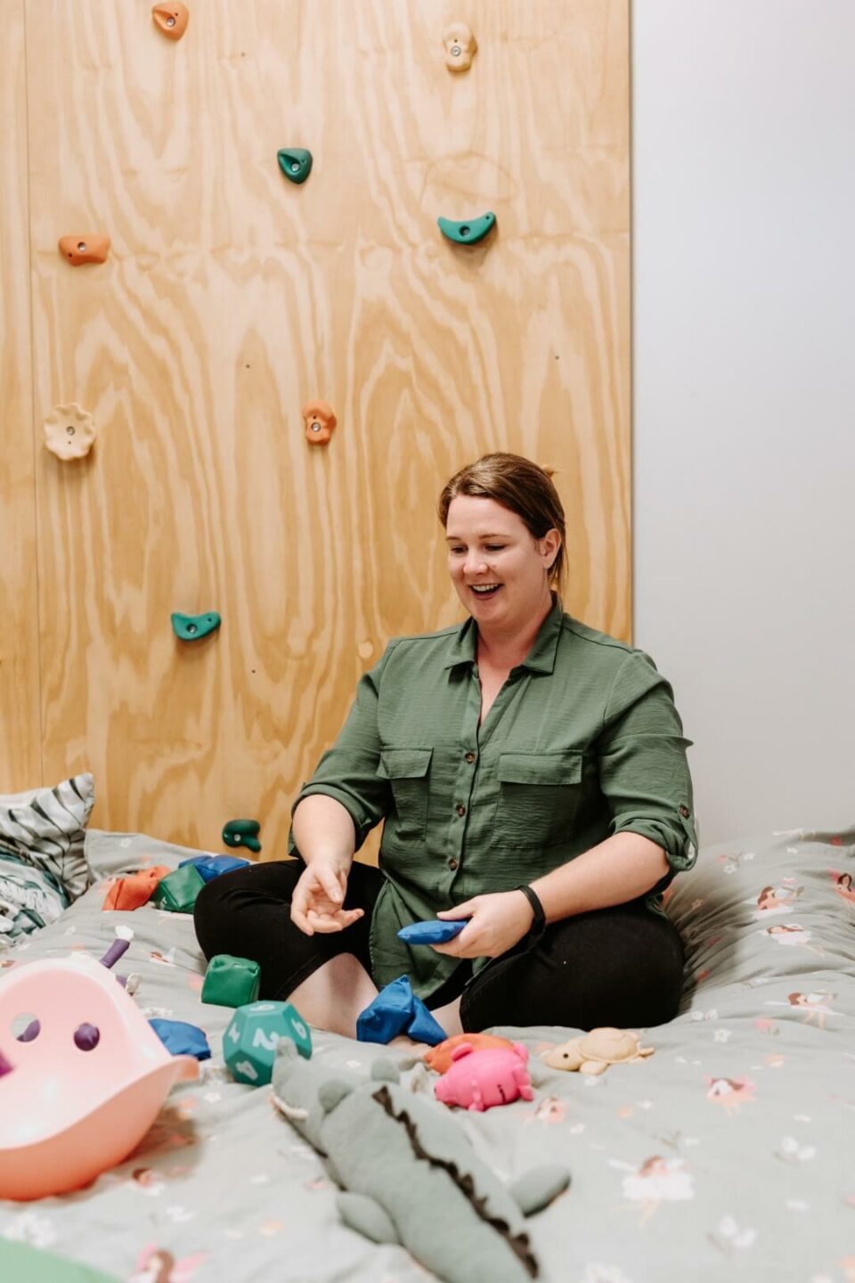 Tammy playing with bean bags